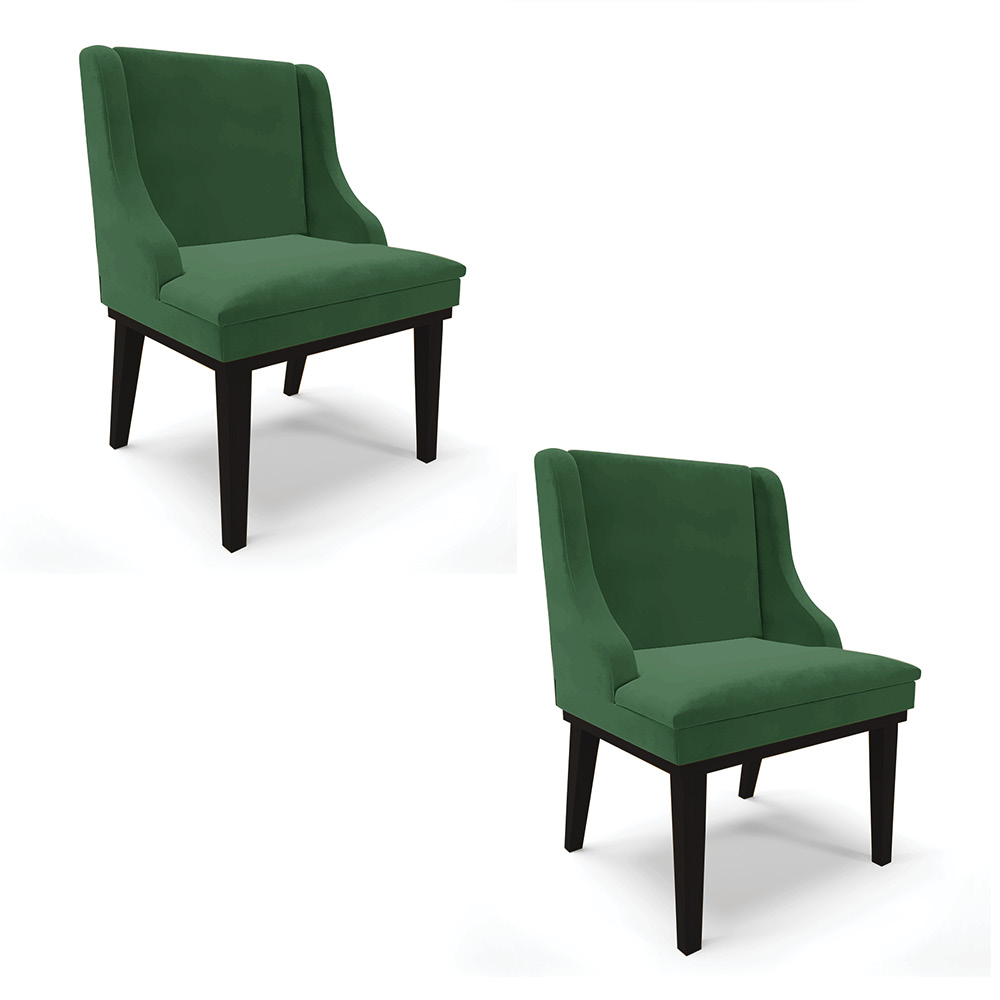 Kit 02 Cadeiras de Jantar Liz Veludo Verde Base Fixa Madeira Preto - D'Rossi