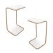 Kit 02 Mesas Lateral Tampo Branco Multiuso para Sofá Base Dourado D'Rossi