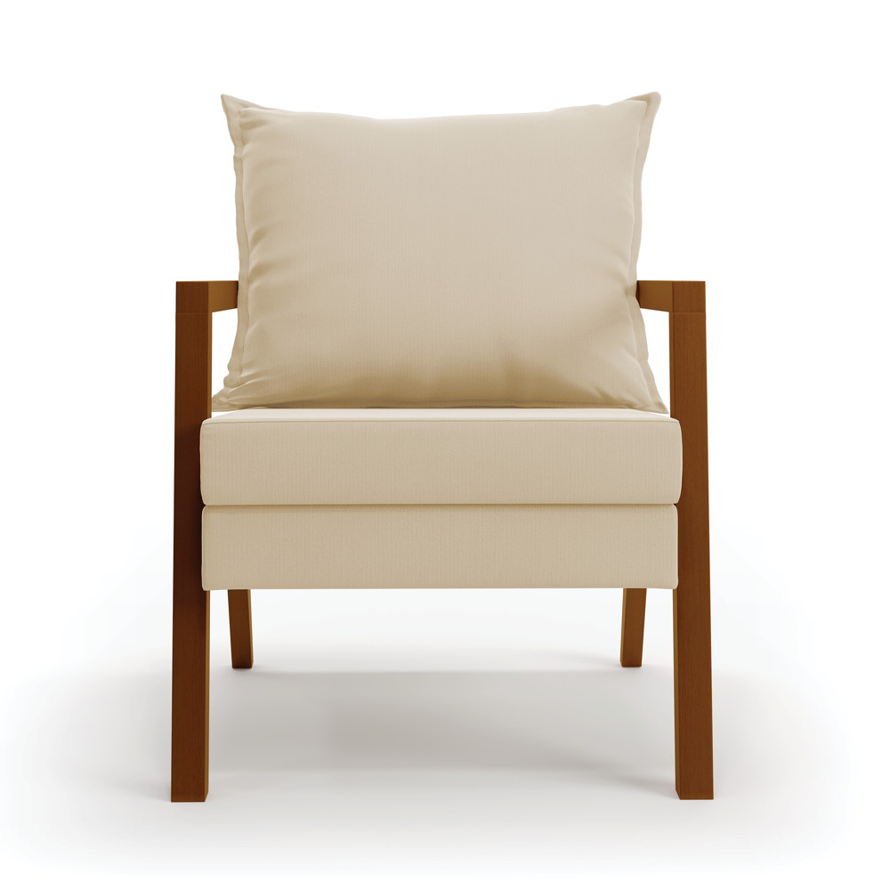 Kit 02 Poltronas Alice Suede Bege Base de Madeira - D'Rossi