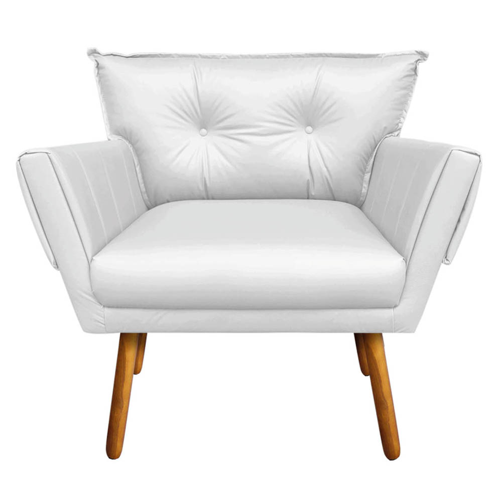 Kit 02 Poltronas Anitta Corino Branco Pés Palito Castanho D'Rossi