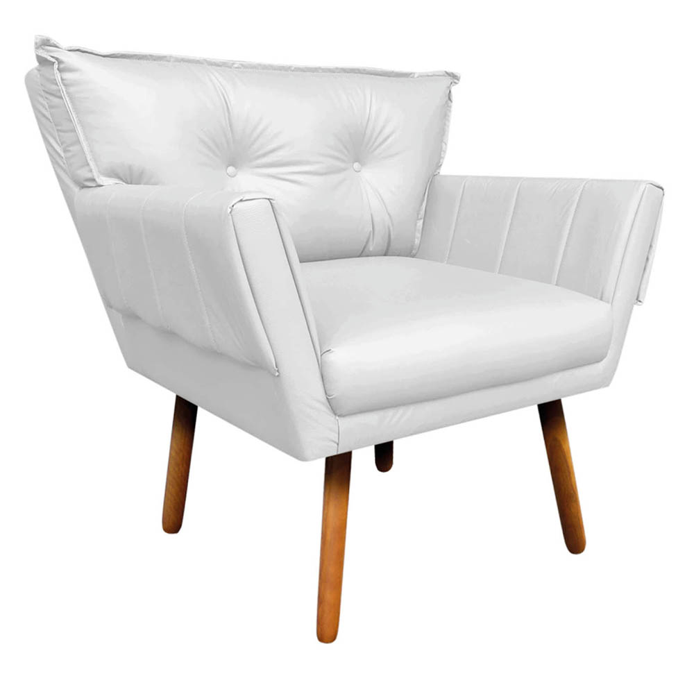 Kit 02 Poltronas Anitta Corino Branco Pés Palito Castanho D'Rossi