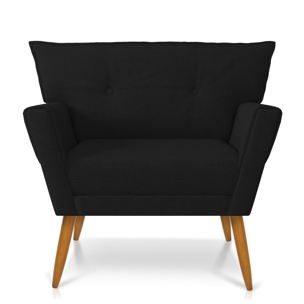 Kit 02 Poltronas Anitta Linho Preto A79 Pés Palito Castanho - D'Rossi
