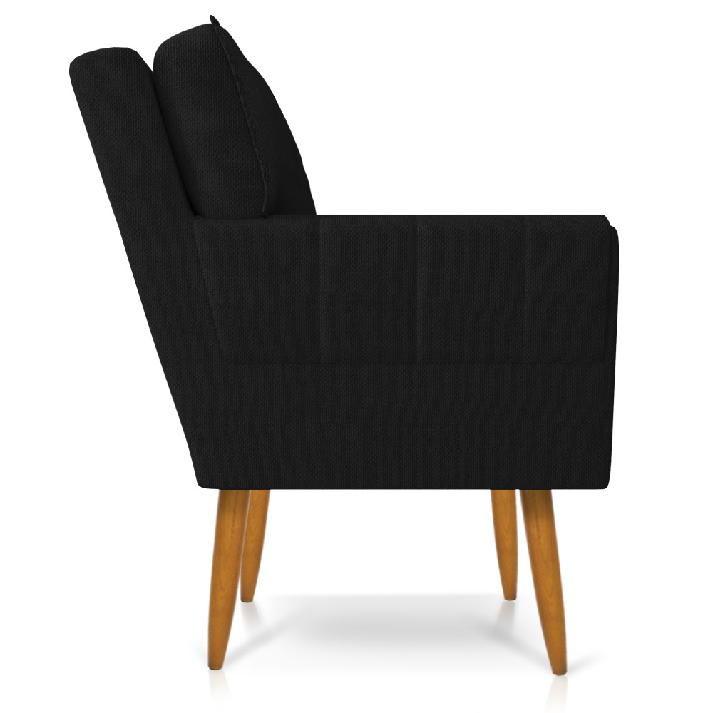 Kit 02 Poltronas Anitta Linho Preto A79 Pés Palito Castanho - D'Rossi