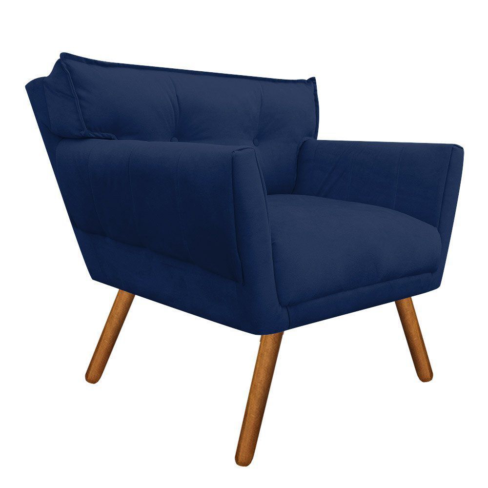 Kit 02 Poltronas Anitta Suede Azul Marinho Pés Palito Castanho D'Rossi