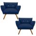 Kit 02 Poltronas Anitta Suede Azul Marinho com Strass Pés Palito Castanho D'Rossi