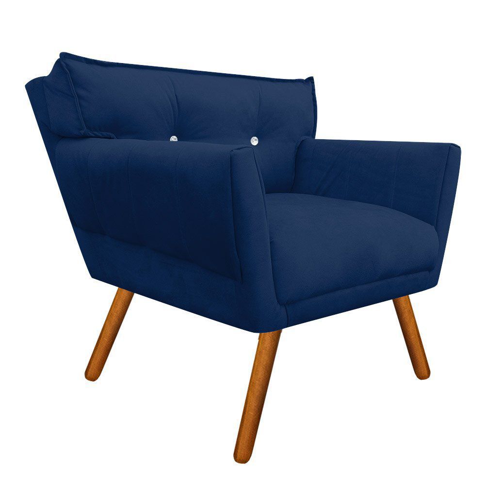 Kit 02 Poltronas Anitta Suede Azul Marinho com Strass Pés Palito Castanho D'Rossi
