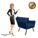 Kit 02 Poltronas Anitta Suede Azul Marinho com Strass Pés Palito Castanho D'Rossi