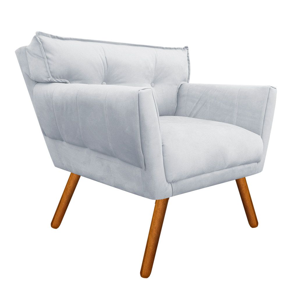 Kit 02 Poltronas Anitta Suede Cinza Pés Palito Castanho D'Rossi