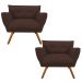 Kit 02 Poltronas Anitta Suede Marrom Pés Palito Castanho D'Rossi
