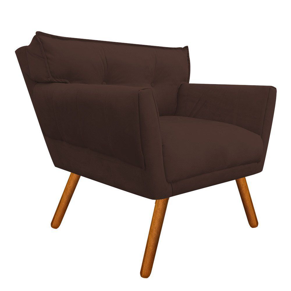 Kit 02 Poltronas Anitta Suede Marrom Pés Palito Castanho D'Rossi