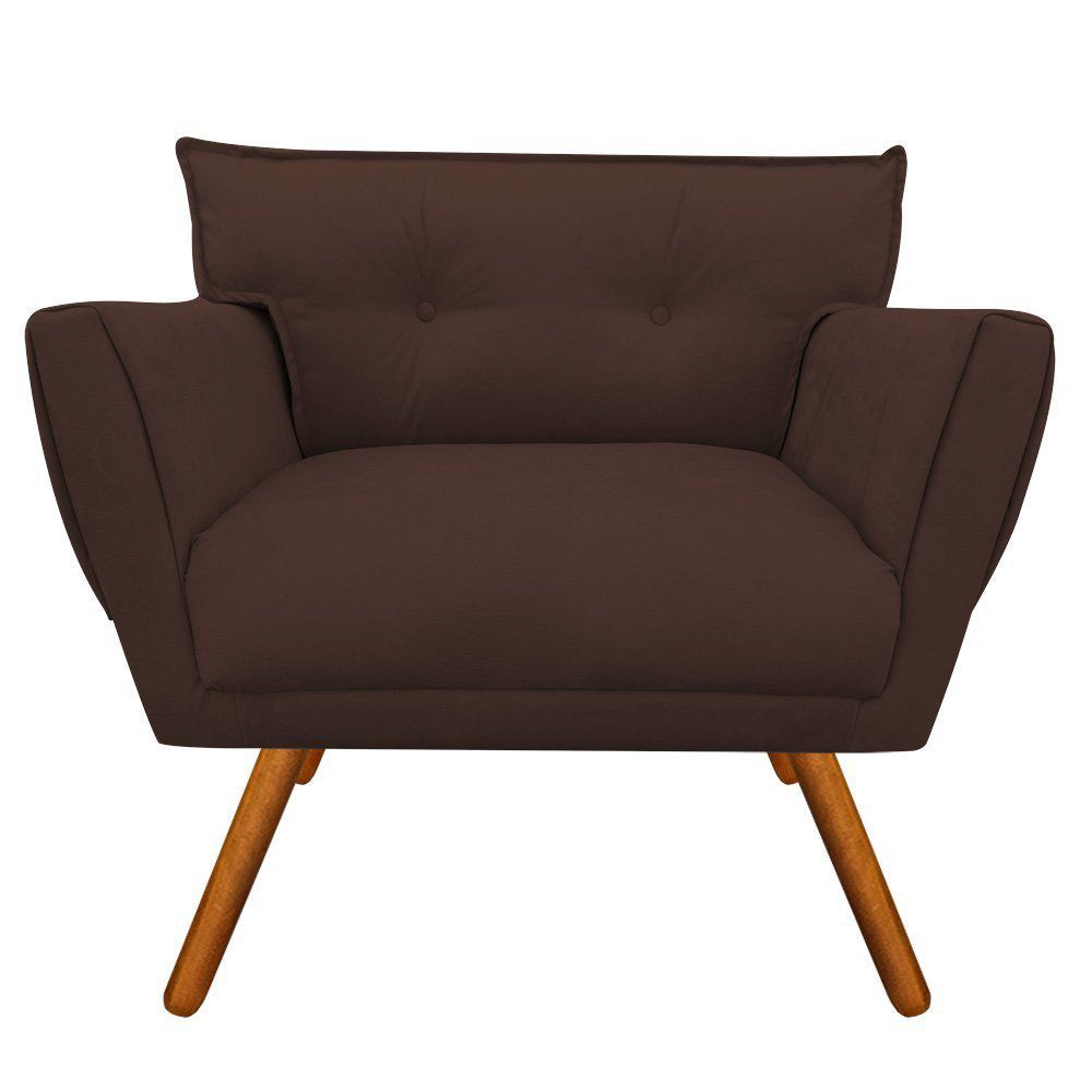 Kit 02 Poltronas Anitta Suede Marrom Pés Palito Castanho D'Rossi