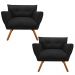 Kit 02 Poltronas Anitta Suede Preto Pés Palito Castanho D'Rossi