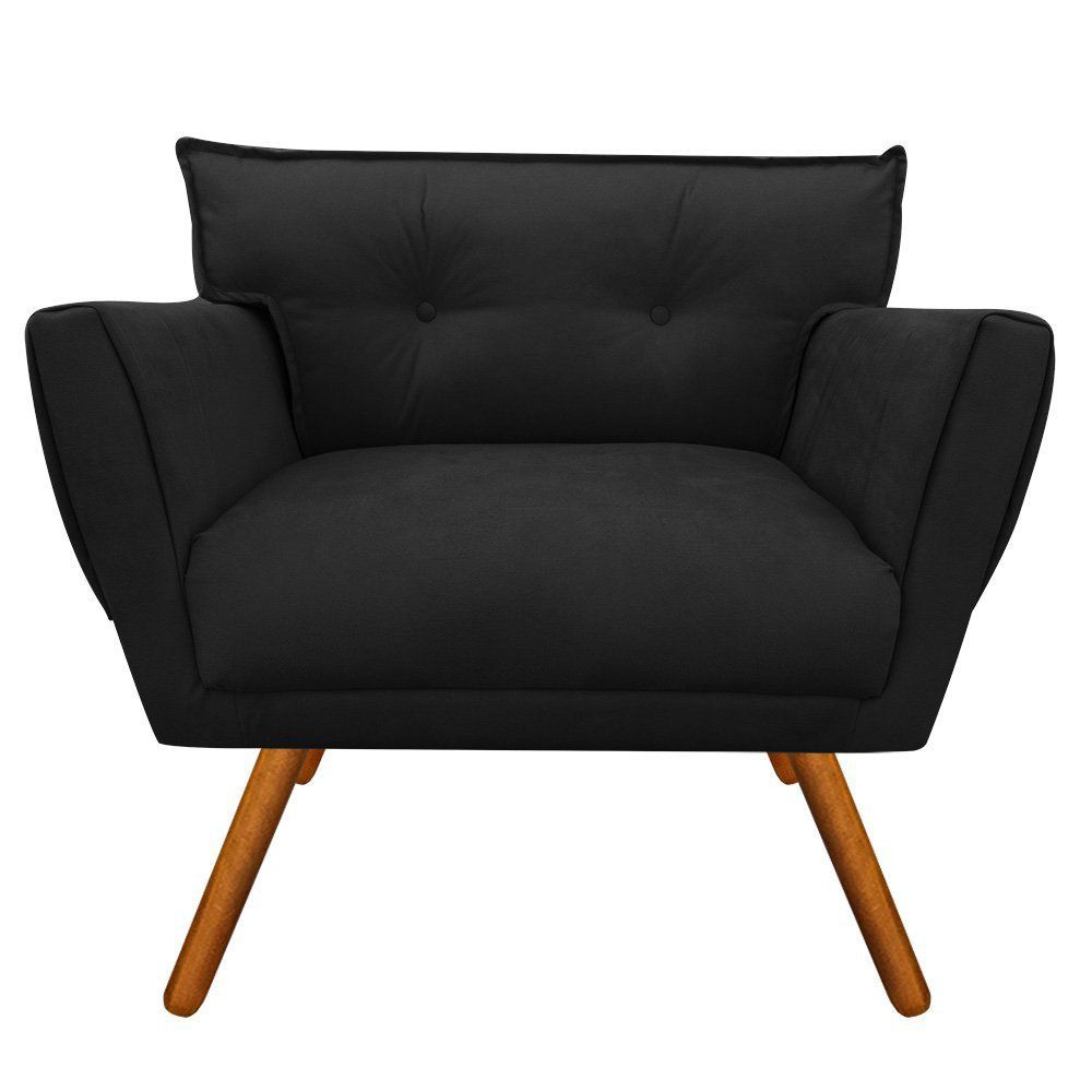 Kit 02 Poltronas Anitta Suede Preto Pés Palito Castanho D'Rossi