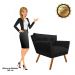 Kit 02 Poltronas Anitta Suede Preto Pés Palito Castanho D'Rossi