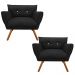 Kit 02 Poltronas Anitta Suede Preto com Strass Pés Palito Castanho D'Rossi