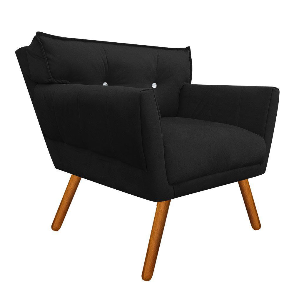 Kit 02 Poltronas Anitta Suede Preto com Strass Pés Palito Castanho D'Rossi