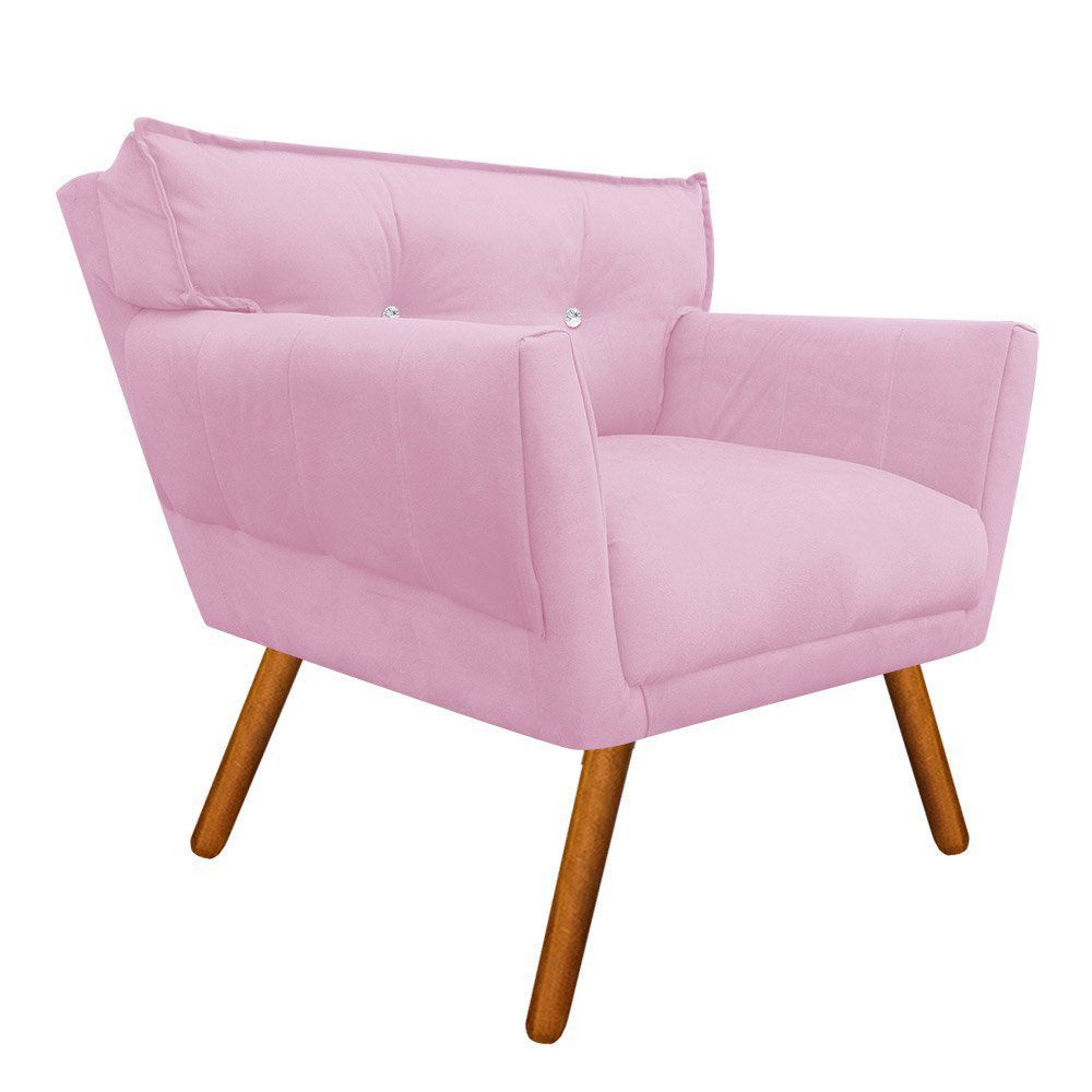 Kit 02 Poltronas Anitta Suede Rosa Bebê com Strass Pés Palito Castanho D'Rossi