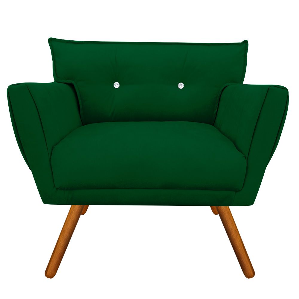 Kit 02 Poltronas Anitta Suede Verde com Strass Pés Palito Castanho D'Rossi