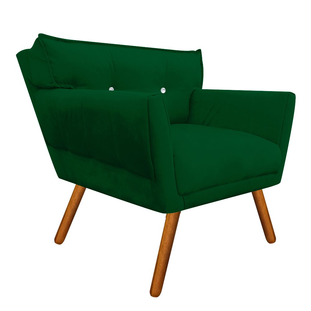 Kit 02 Poltronas Anitta Suede Verde com Strass Pés Palito Castanho D'Rossi