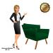 Kit 02 Poltronas Anitta Suede Verde com Strass Pés Palito Castanho D'Rossi