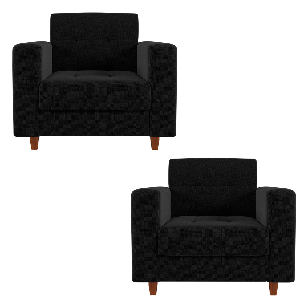 Kit 02 Poltronas Arezzo Linho Preto A79 Pés Chanfrado Castanho - D'Rossi