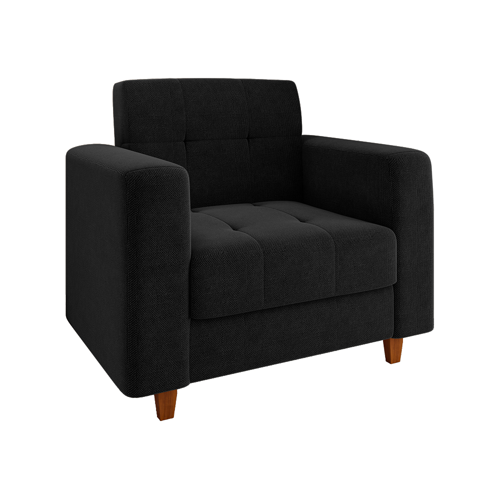 Kit 02 Poltronas Arezzo Linho Preto A79 Pés Chanfrado Castanho - D'Rossi