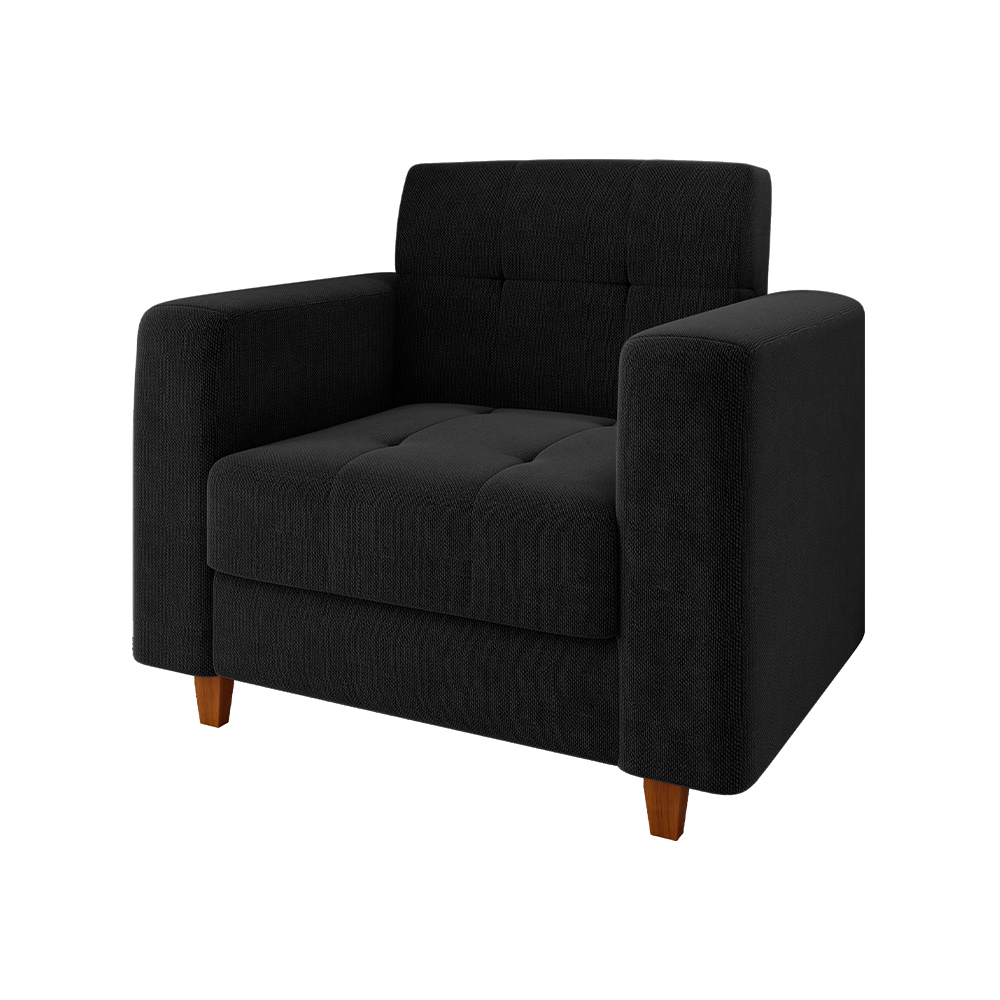 Kit 02 Poltronas Arezzo Linho Preto A79 Pés Chanfrado Castanho - D'Rossi