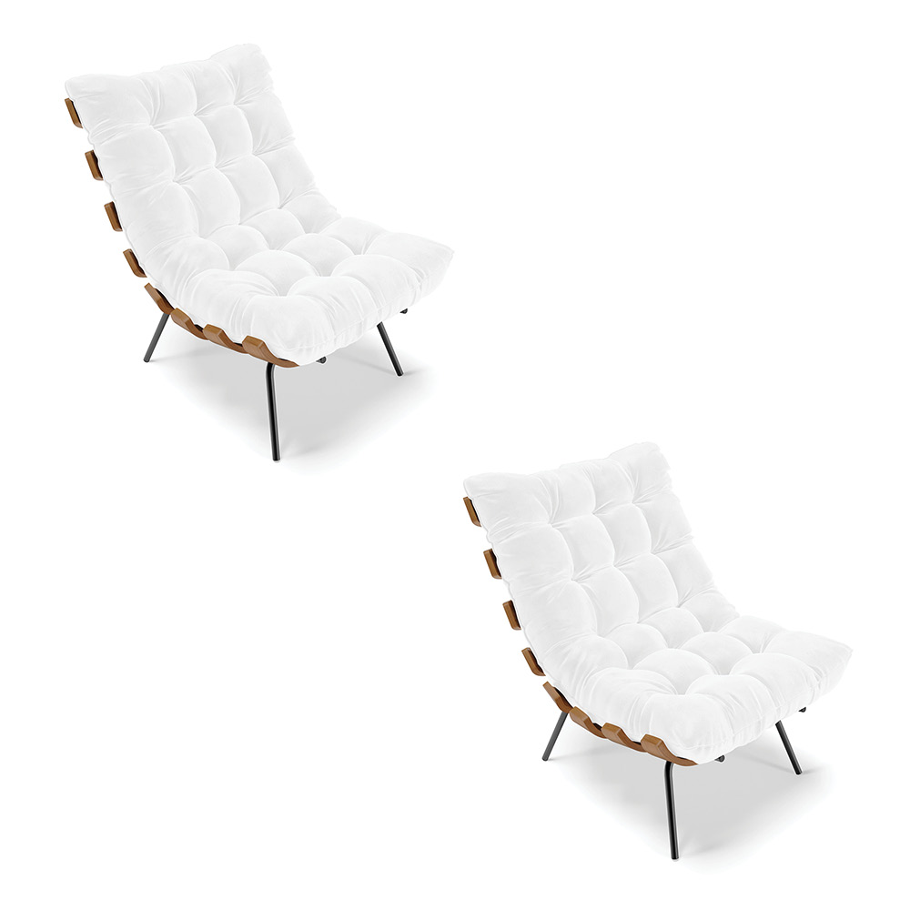 Kit 02 Poltronas Costela Corano Branco Base Metálica Preto - D'Rossi