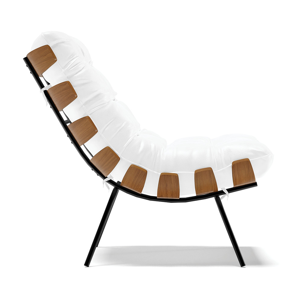 Kit 02 Poltronas Costela Corano Branco Base Metálica Preto - D'Rossi
