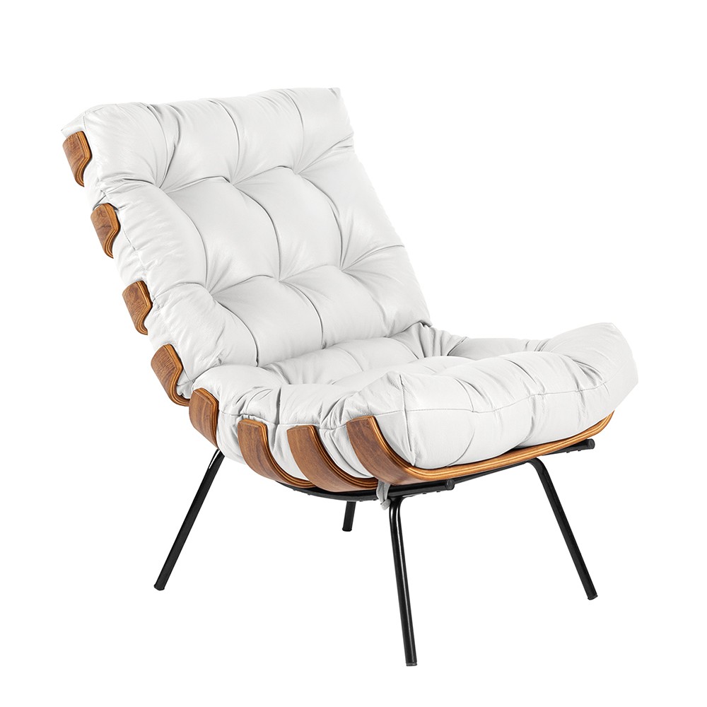 Kit 02 Poltronas Costela Couro Branco Base de Metal - D'Rossi