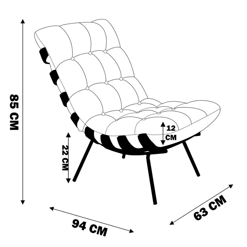 Kit 02 Poltronas Costela Couro Marrom Base de Metal - D'Rossi