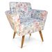 Kit 02 Poltronas Dora Estampado Retrô Rosa D61 Pés Palito Castanho D'Rossi