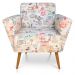 Kit 02 Poltronas Dora Estampado Retrô Rosa D61 Pés Palito Castanho D'Rossi