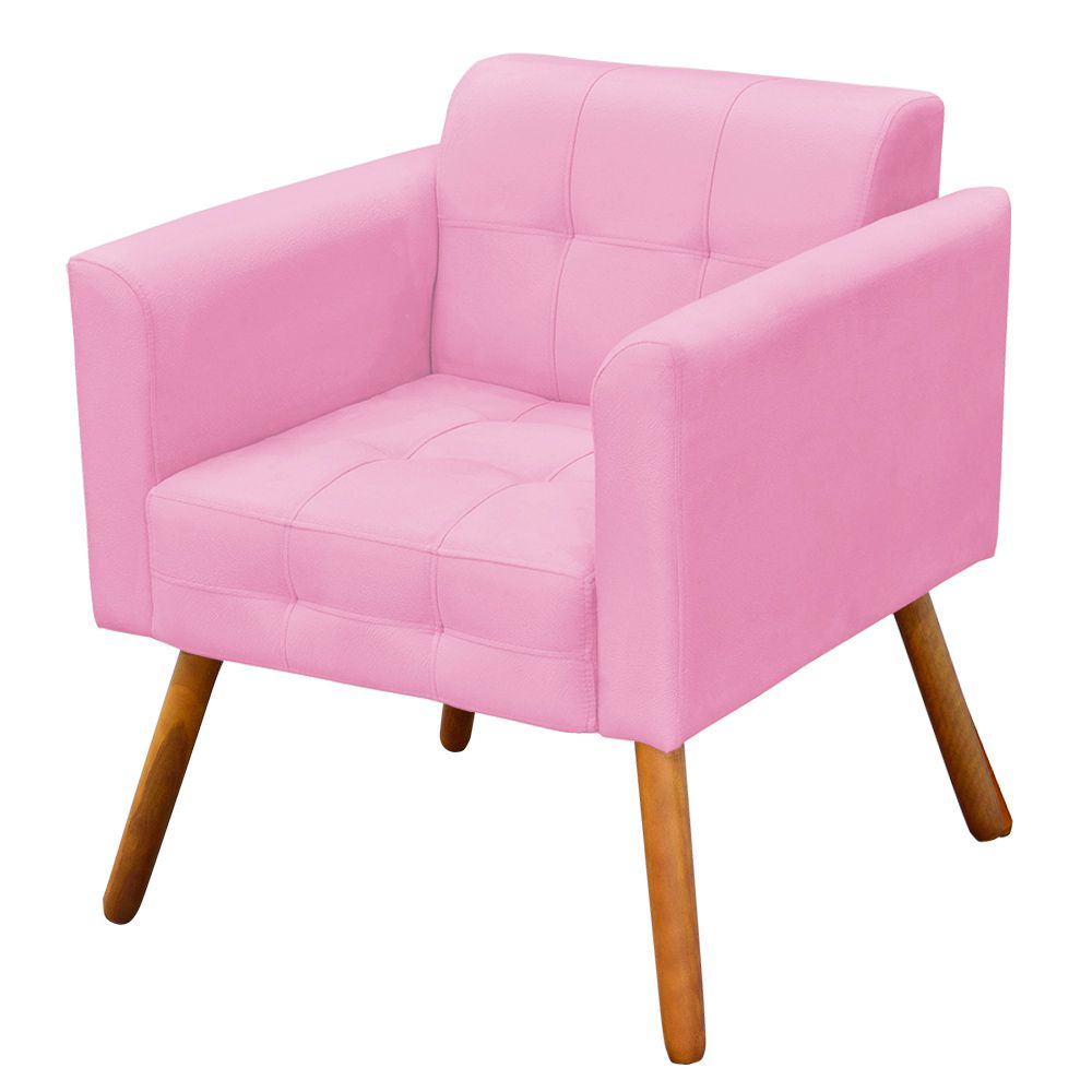 Kit 02 Poltronas Elisa Suede Rosa Bebê Pés Palito Castanho D'Rossi