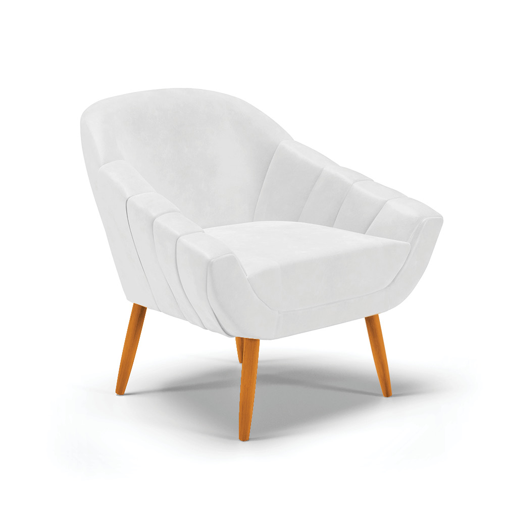 Kit 02 Poltronas Giovana Corano Branco Pés Palito Castanho - D'Rossi