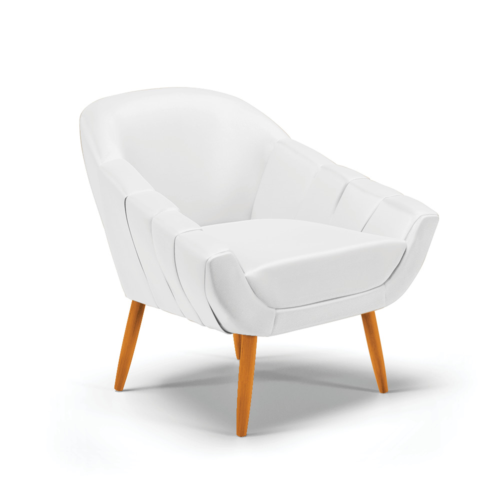 Kit 02 Poltronas Giovana Corino Branco Pés Palito Castanho - D'Rossi