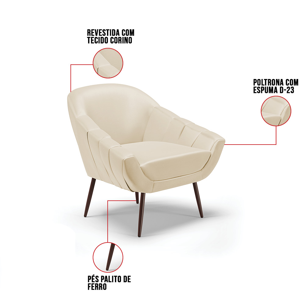 Kit 02 Poltronas Giovana Corino Pés Palito de Ferro - D'Rossi