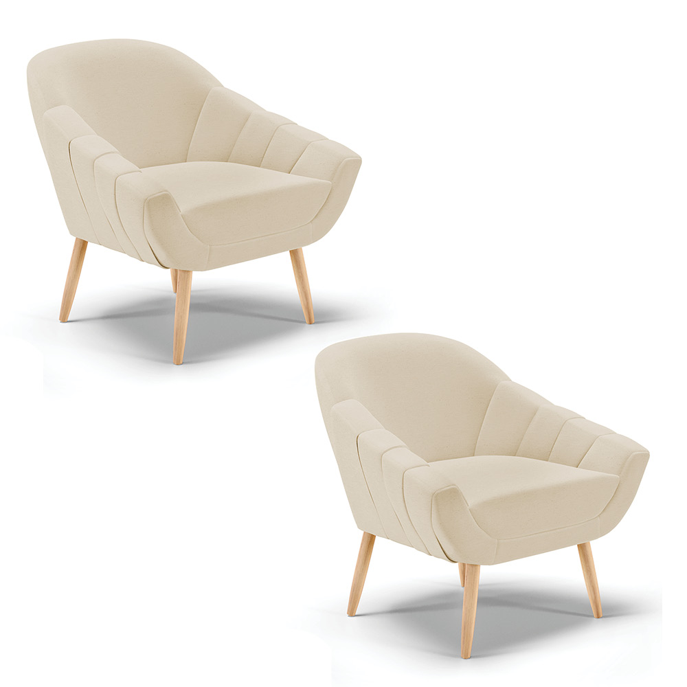 Kit 02 Poltronas Giovana Linho Areia A27 Pés Palito Natural - D'Rossi