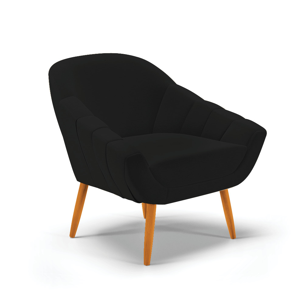 Kit 02 Poltronas Giovana Linho Preto A79 Pés Palito Castanho - D'Rossi