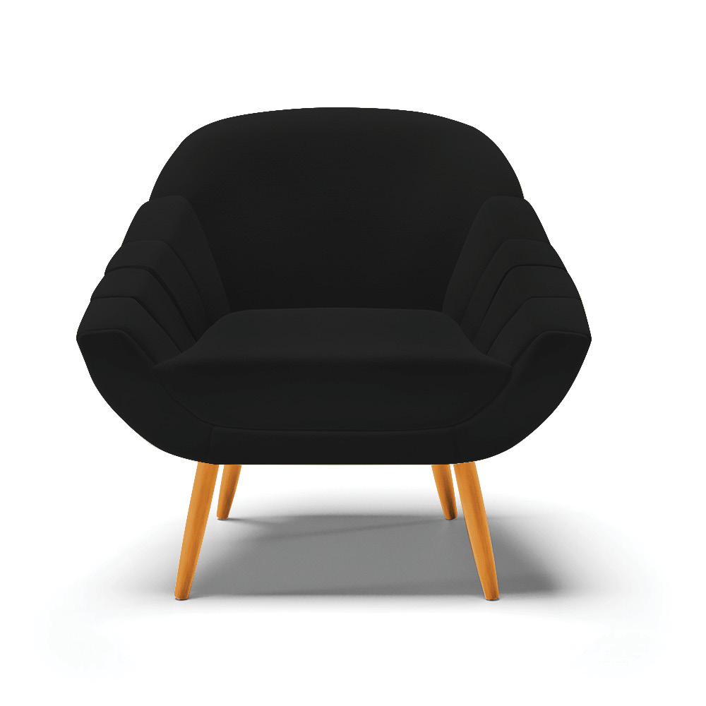 Kit 02 Poltronas Giovana Linho Preto A79 Pés Palito Castanho - D'Rossi