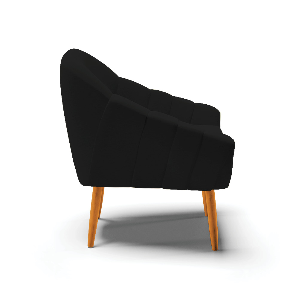 Kit 02 Poltronas Giovana Linho Preto A79 Pés Palito Castanho - D'Rossi