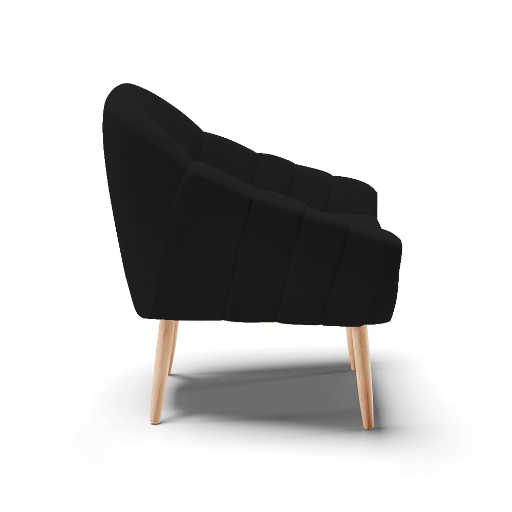 Kit 02 Poltronas Giovana Linho Preto A79 Pés Palito Natural - D'Rossi