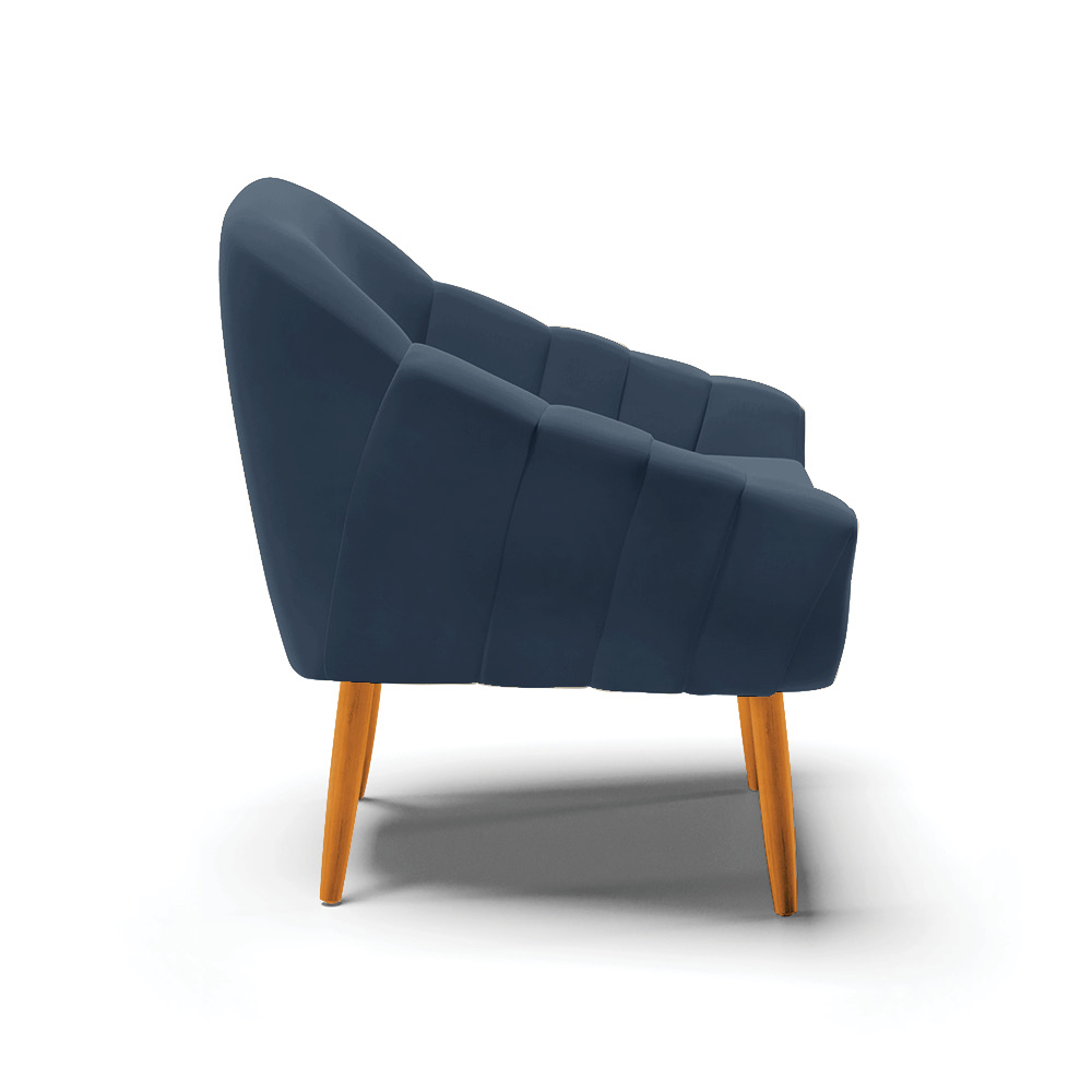Kit 02 Poltronas Giovana Suede Azul Marinho Pés Palito Castanho - D'Rossi