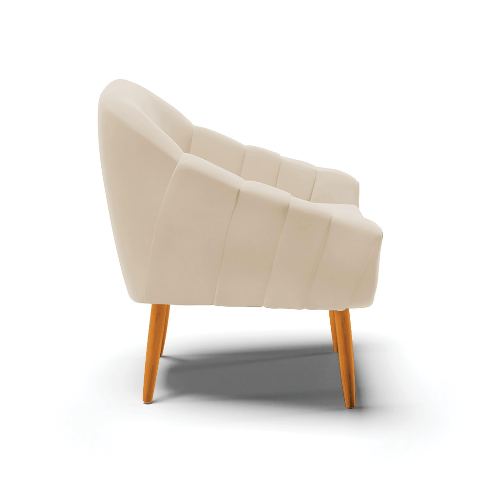 Kit 02 Poltronas Giovana Suede Bege Pés Palito Castanho - D'Rossi