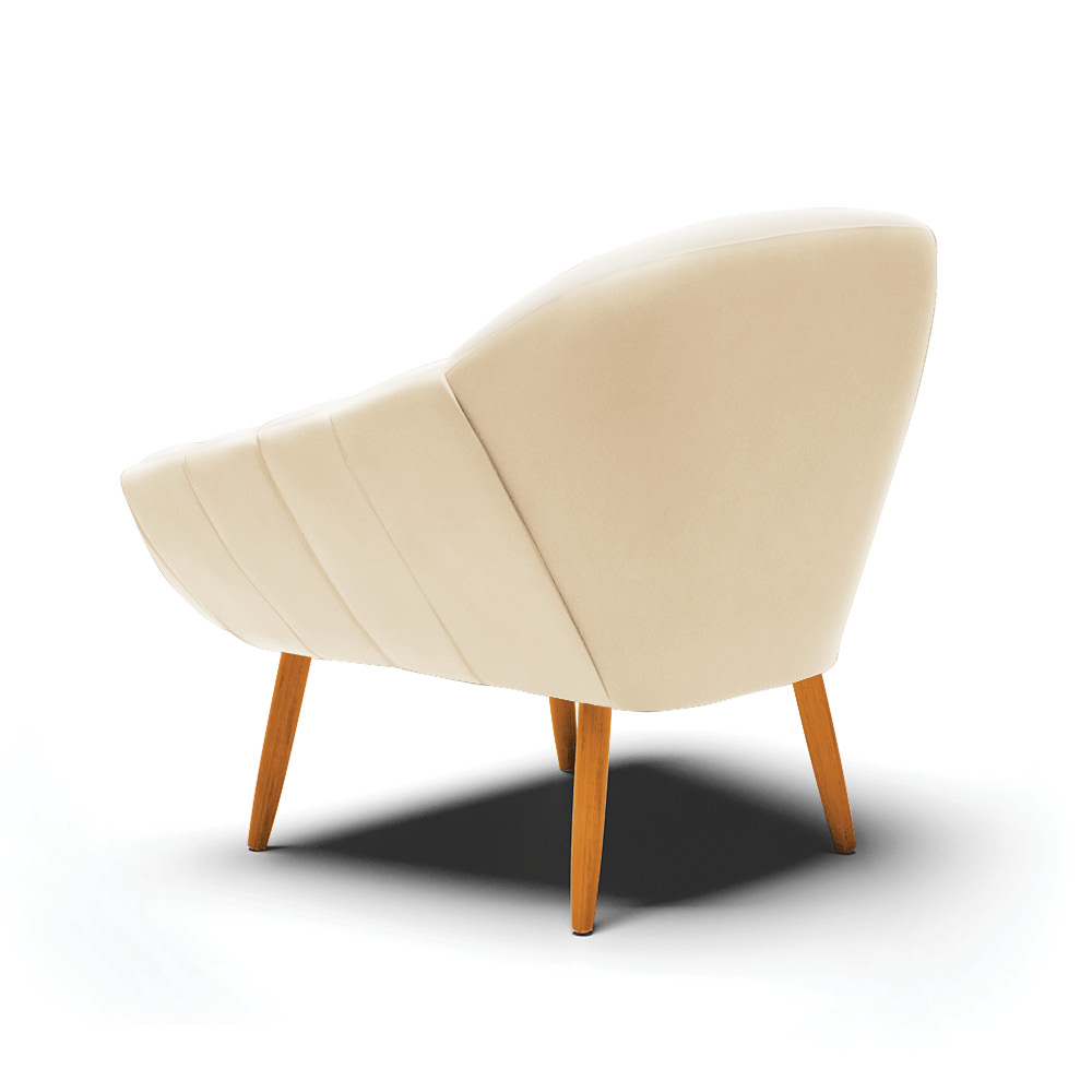 Kit 02 Poltronas Giovana Suede Bege Pés Palito Castanho - D'Rossi