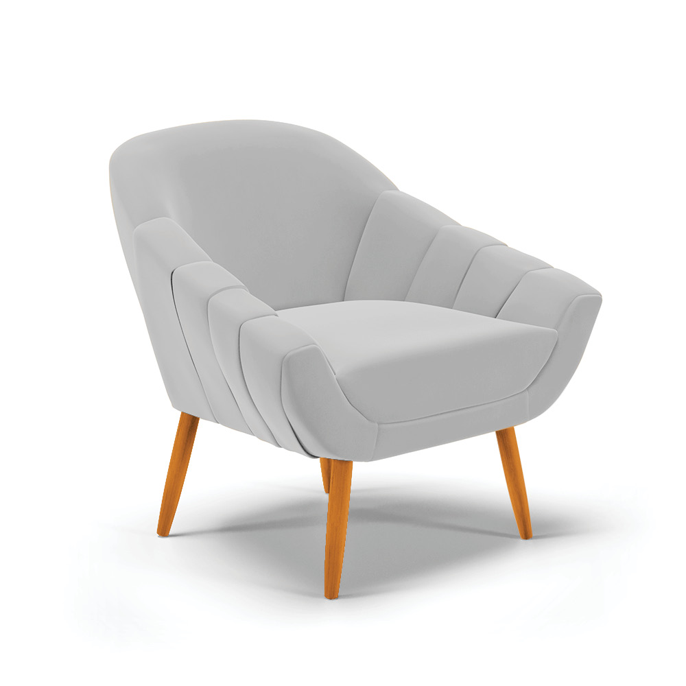Kit 02 Poltronas Giovana Suede Cinza Pés Palito Castanho - D'Rossi