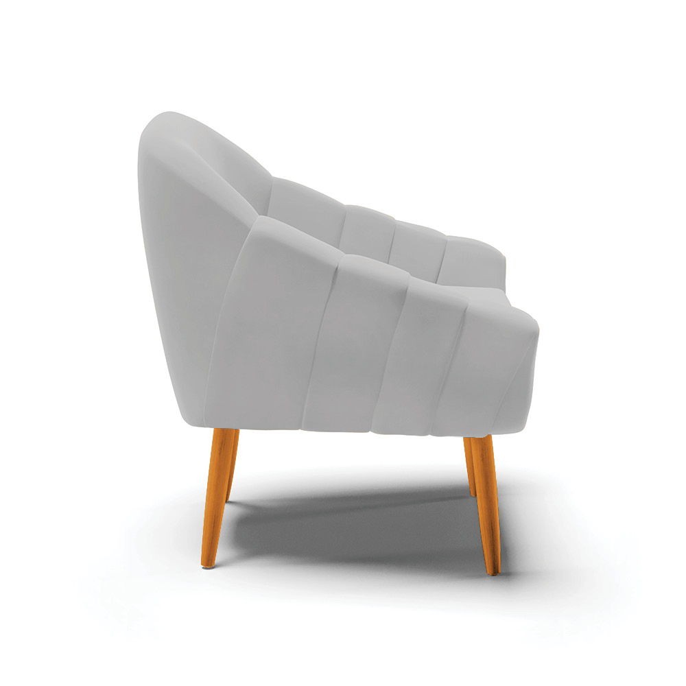 Kit 02 Poltronas Giovana Suede Cinza Pés Palito Castanho - D'Rossi