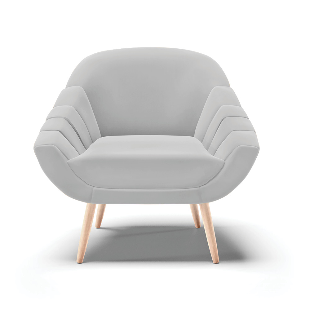 Kit 02 Poltronas Giovana Suede Cinza Pés Palito Natural - D'Rossi