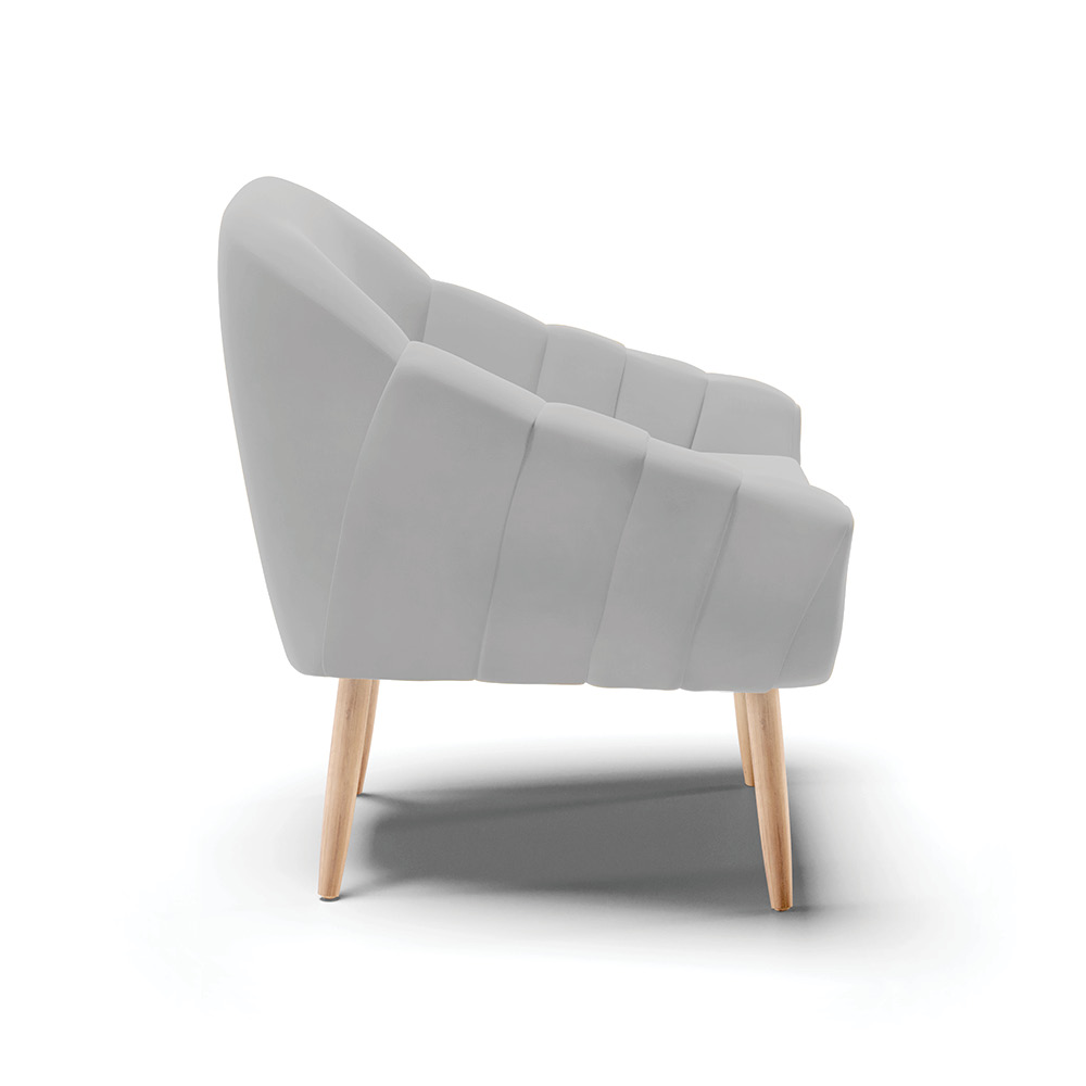 Kit 02 Poltronas Giovana Suede Cinza Pés Palito Natural - D'Rossi