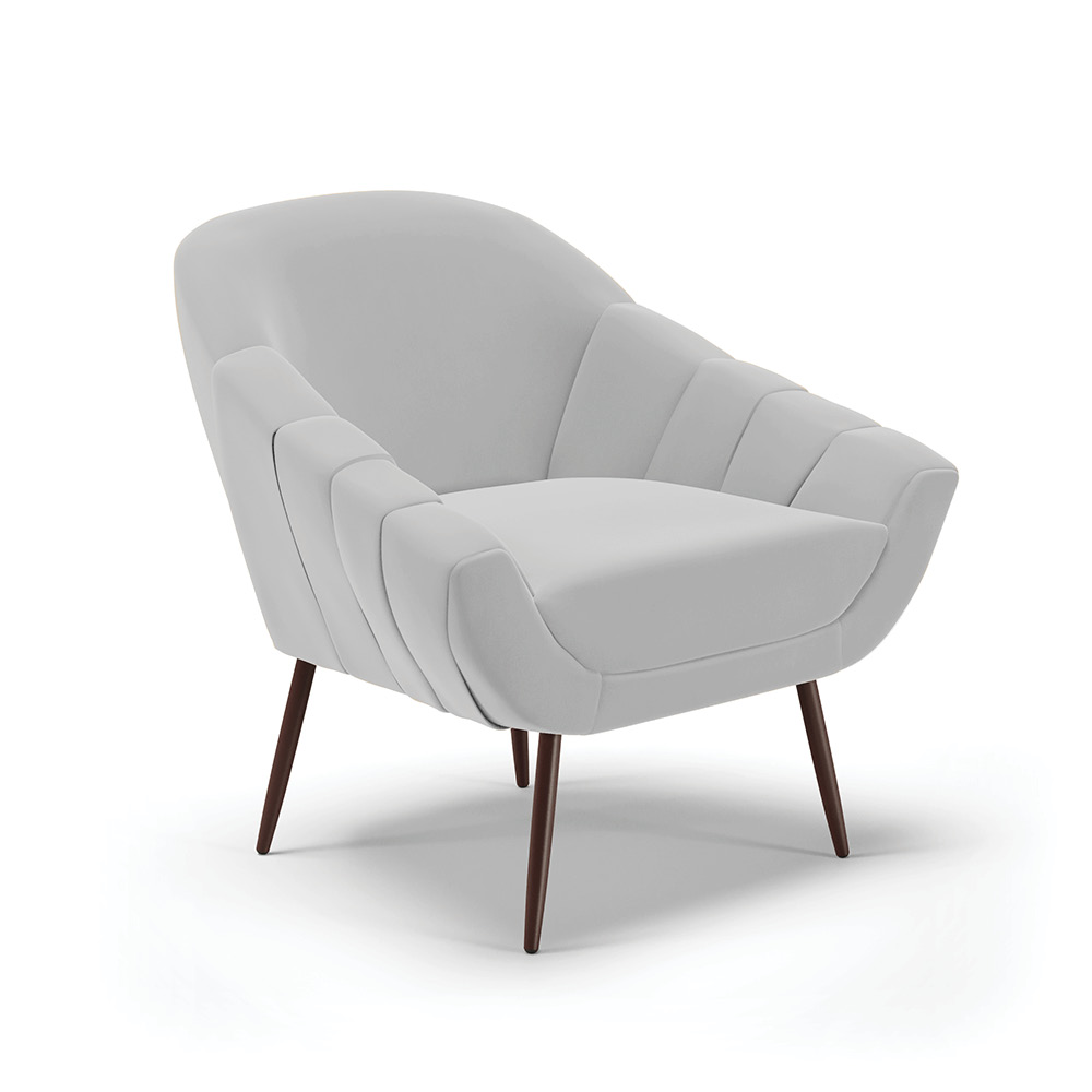 Kit 02 Poltronas Giovana Suede Cinza Pés Palito de Ferro - D'Rossi